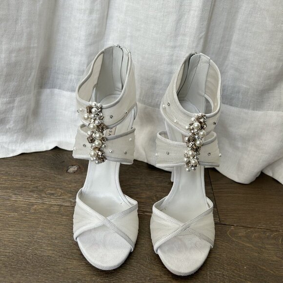 Casadei White Suede Organze Sandal Heel - Picture 8 of 8